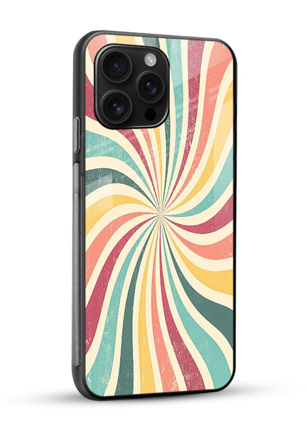 Retro Spiral Burst colorful retro pattern glossy vibrant premium glass back cover - Angle Side