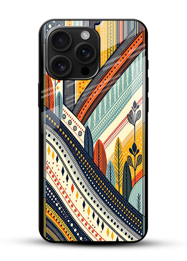 Retro Stripe Landscape geometric retro stripe pattern glossy vibrant premium glass back cover - Angle Front