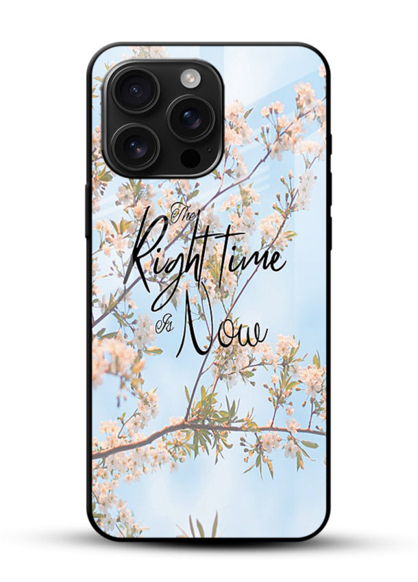 Botanical branch artwork printed on glossy vibrant premium glass back cover with calm tones. - Angle Front