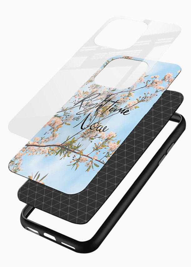 Botanical branch artwork printed on glossy vibrant premium glass back cover with calm tones. - Angle Layers