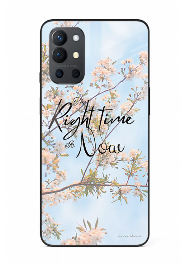 Botanical branch artwork printed on OnePlus 9R glass back cover with calm tones.