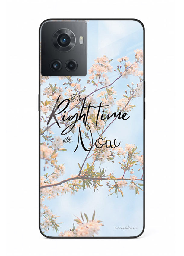 Botanical branch artwork printed on OnePlus 10R glass back cover with calm tones.