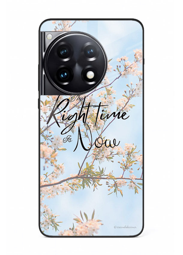 Botanical branch artwork printed on OnePlus 12R glass back cover with calm tones.