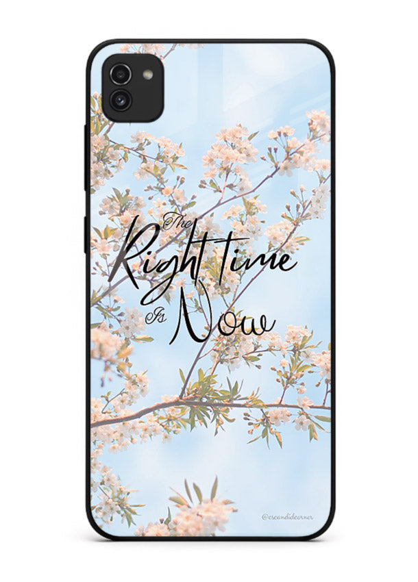Botanical branch artwork printed on Samsung A03 glass back cover with calm tones.