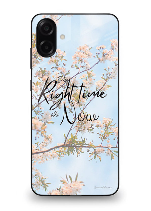 Botanical branch artwork printed on Samsung A06 5G glass back cover with calm tones.