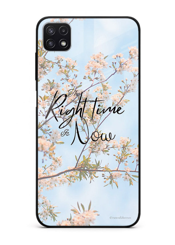 Botanical branch artwork printed on Samsung F42 5G glass back cover with calm tones.