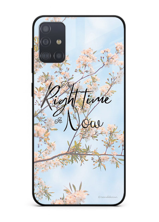 Botanical branch artwork printed on Samsung A51 glass back cover with calm tones.