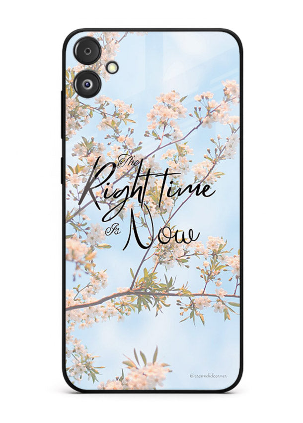Botanical branch artwork printed on Samsung F04 5G glass back cover with calm tones.