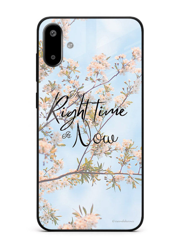 Botanical branch artwork printed on Samsung F06 5G glass back cover with calm tones.