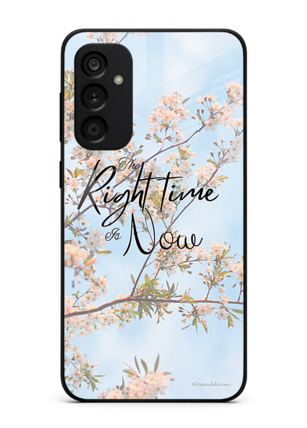 Botanical branch artwork printed on Samsung M14 5G glass back cover with calm tones.