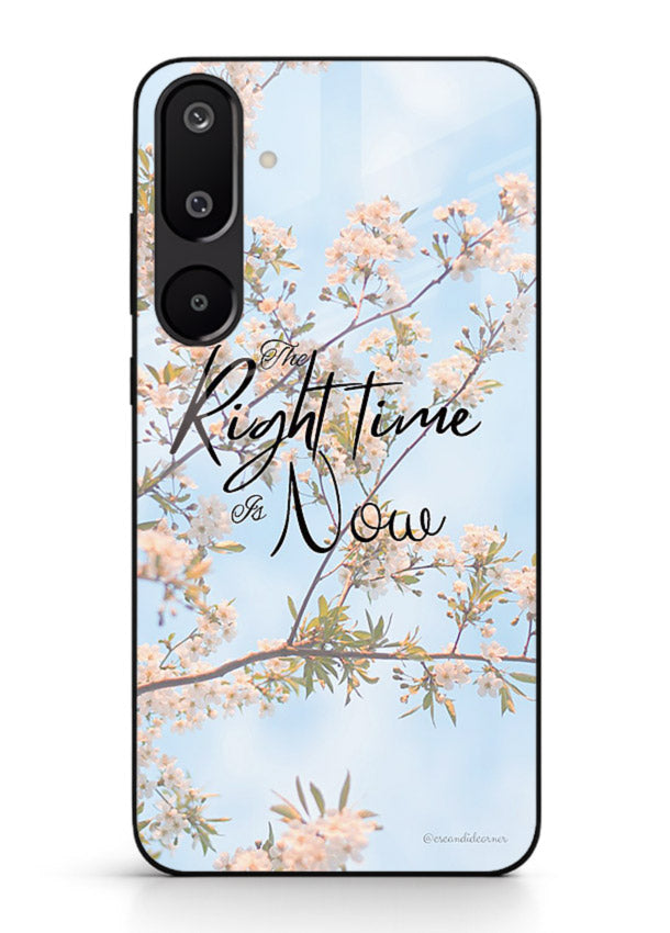 Botanical branch artwork printed on Samsung M16 5G glass back cover with calm tones.