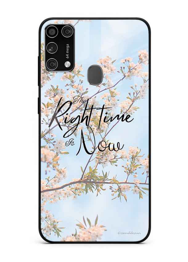 Botanical branch artwork printed on Samsung M31 Prime glass back cover with calm tones.