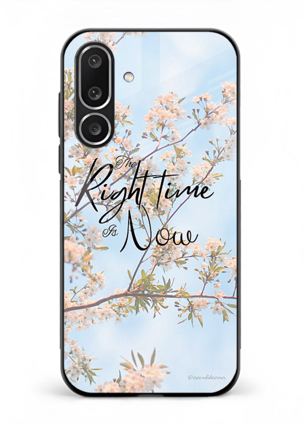 Botanical branch artwork printed on Samsung F56 5G glass back cover with calm tones.