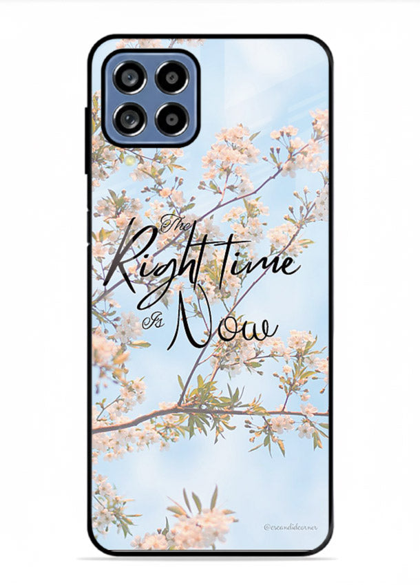 Botanical branch artwork printed on Samsung M53 5G glass back cover with calm tones.