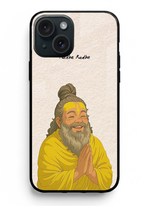 Devotional rishi artwork printed on glossy tempered glass iPhone 14 Plus back cover
