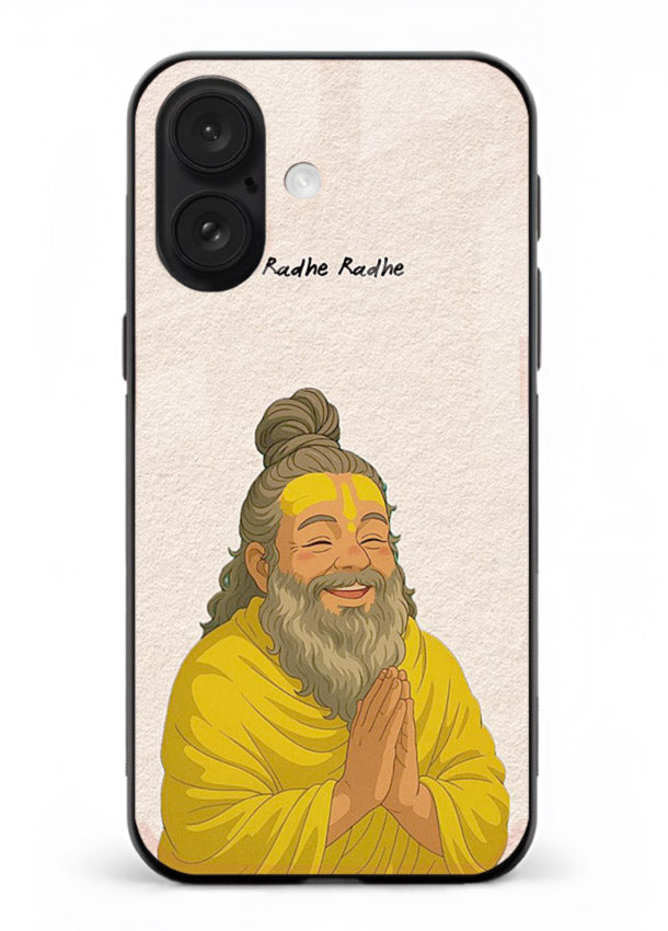 Devotional rishi artwork printed on glossy tempered glass iPhone 18 back cover