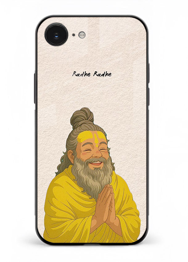 Devotional rishi artwork printed on glossy tempered glass iPhone 16E back cover