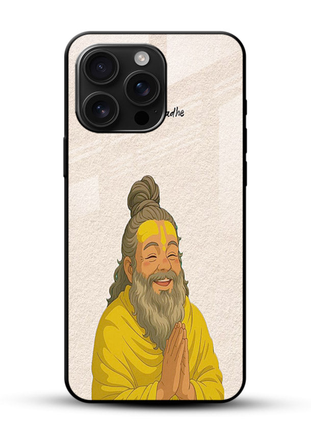 Devotional rishi artwork printed on glossy tempered glass phone back cover - 1