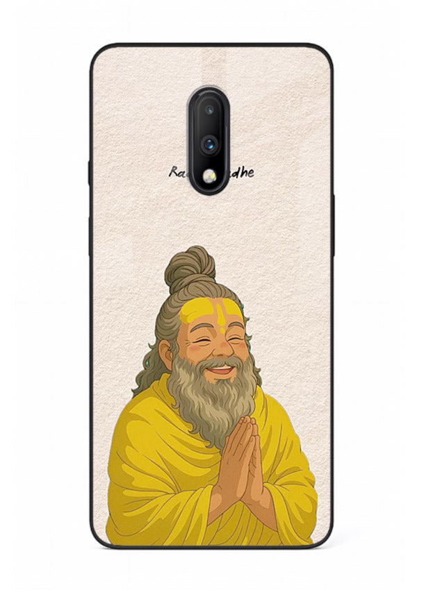 Devotional rishi artwork printed on glossy tempered glass OnePlus 7 back cover