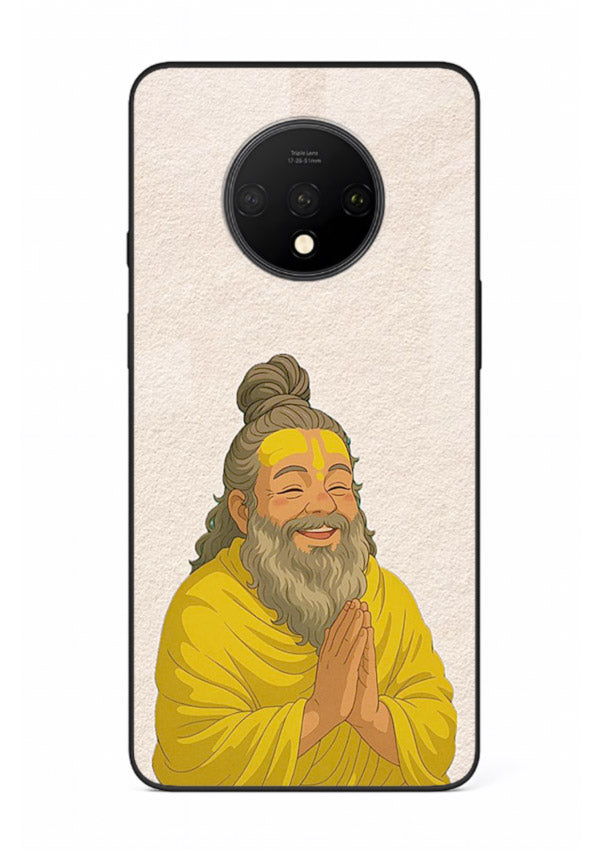 Devotional rishi artwork printed on glossy tempered glass OnePlus 7T back cover