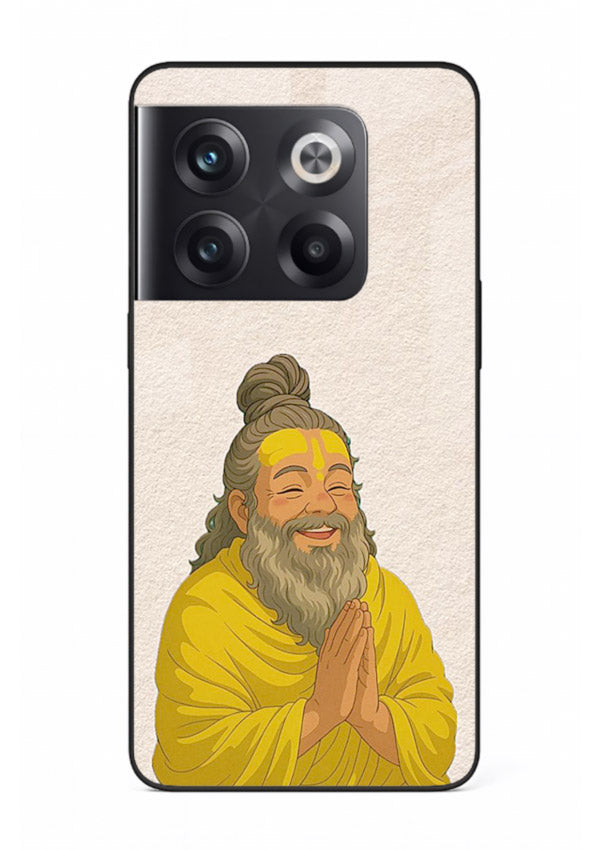 Devotional rishi artwork printed on glossy tempered glass OnePlus 10T back cover