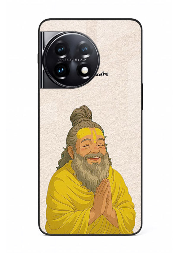 Devotional rishi artwork printed on glossy tempered glass OnePlus 11R back cover