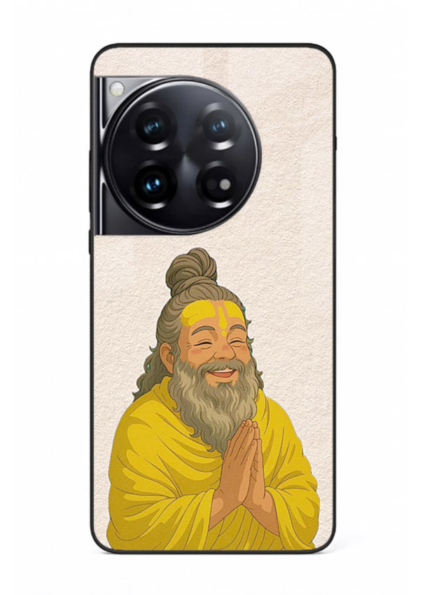 Devotional rishi artwork printed on glossy tempered glass OnePlus 12 back cover