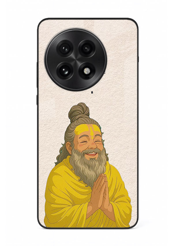 Devotional rishi artwork printed on glossy tempered glass OnePlus 13R back cover