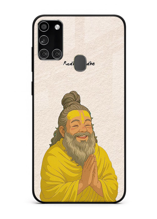 Devotional rishi artwork printed on glossy tempered glass Samsung A21s back cover