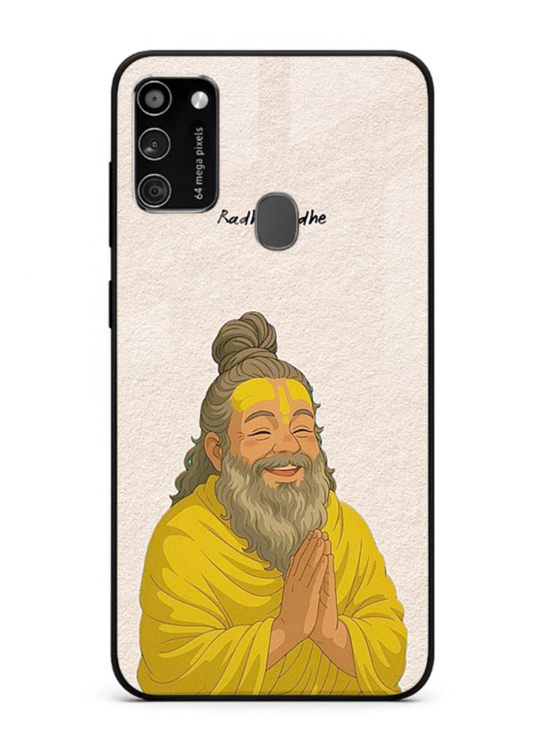 Devotional rishi artwork printed on glossy tempered glass Samsung M21 back cover