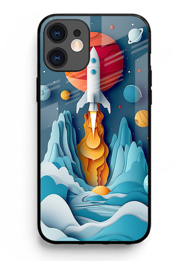 Rocket Planet Launch cosmic rocket artwork iphone 12 mini glass back cover