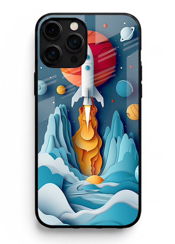 Rocket Planet Launch cosmic rocket artwork iphone 11 pro max glass back cover