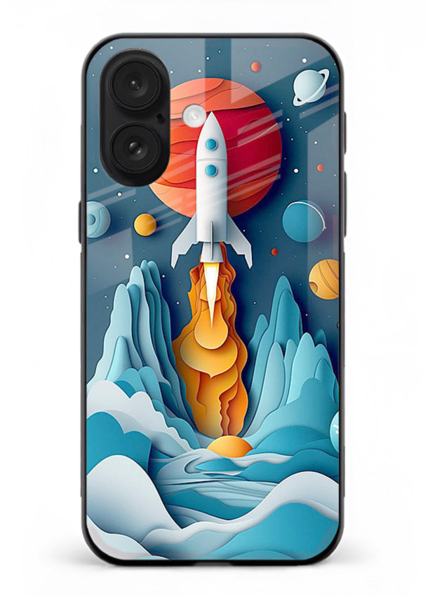 Rocket Planet Launch cosmic rocket artwork iphone 16 glass back cover