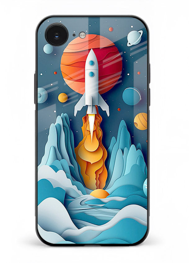 Rocket Planet Launch cosmic rocket artwork iphone 16e glass back cover