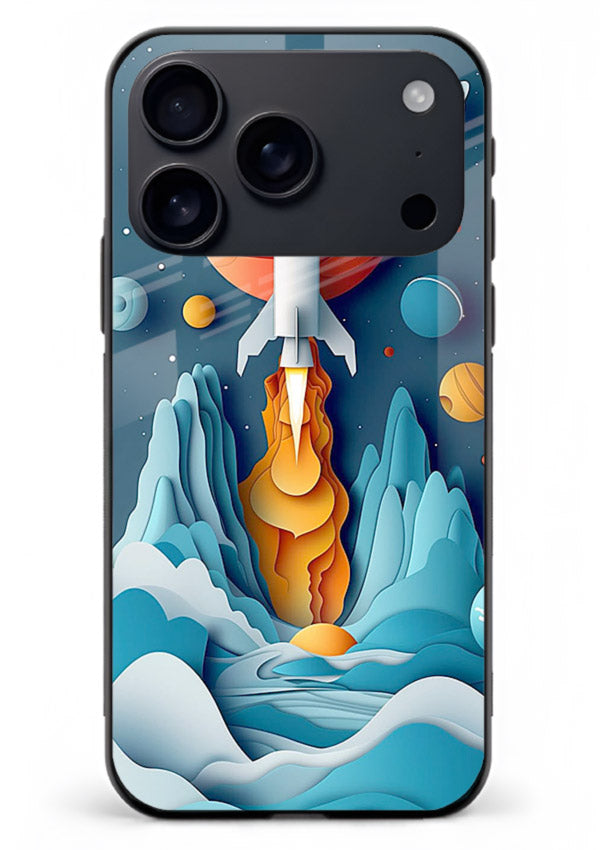 Rocket Planet Launch cosmic rocket artwork iphone 18 pro max glass back cover