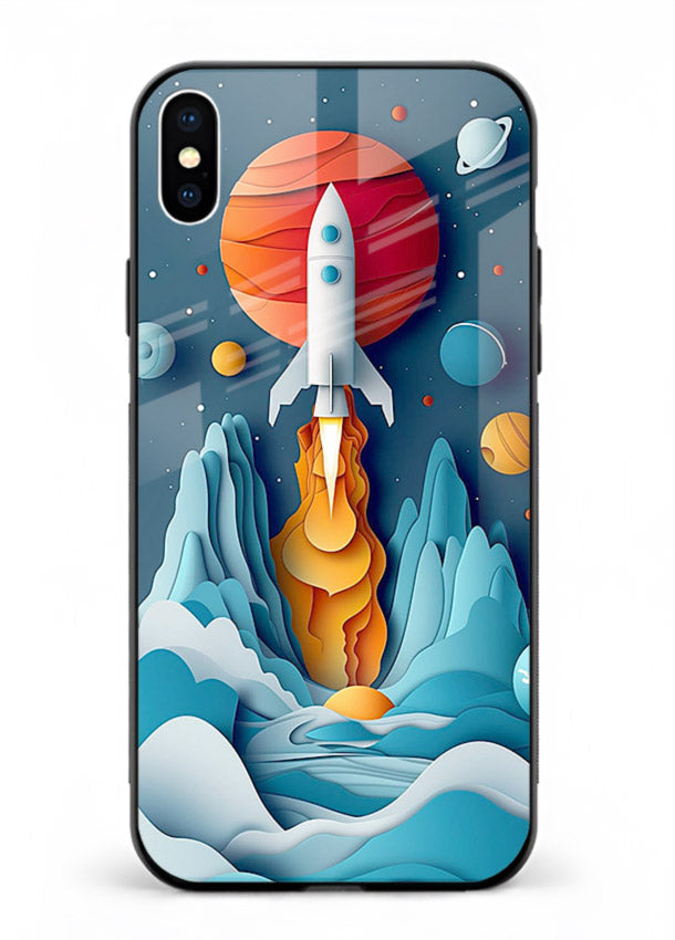Rocket Planet Launch cosmic rocket artwork iphone xs max glass back cover