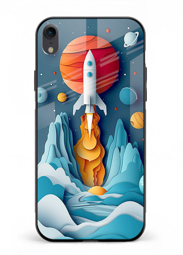 Rocket Planet Launch cosmic rocket artwork iphone xr glass back cover