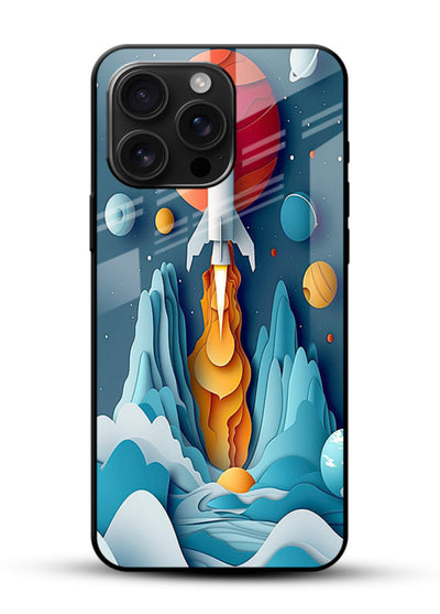 Rocket Planet Launch cosmic rocket artwork glossy vibrant premium glass back cover - Angle Front