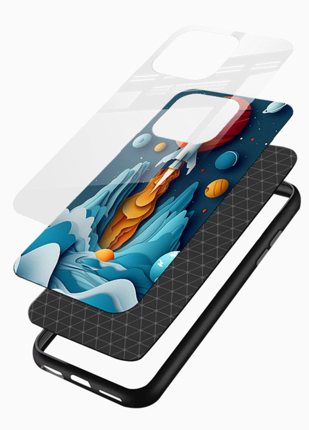 Rocket Planet Launch cosmic rocket artwork glossy vibrant premium glass back cover - Angle Layers