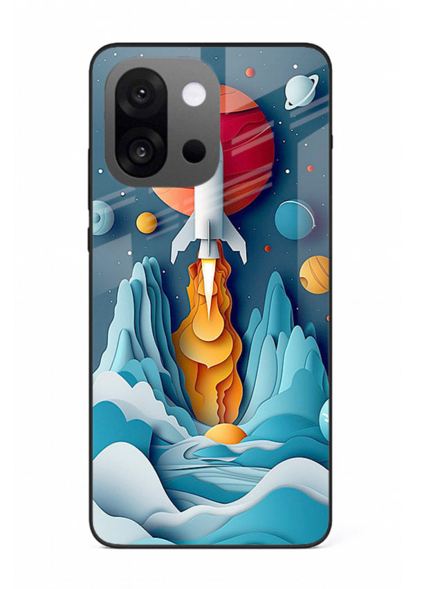 Rocket Planet Launch cosmic rocket artwork OnePlus 13s glass back cover