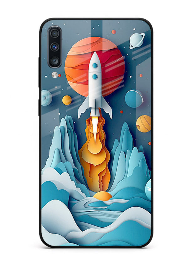 Rocket Planet Launch cosmic rocket artwork Samsung A50 glass back cover