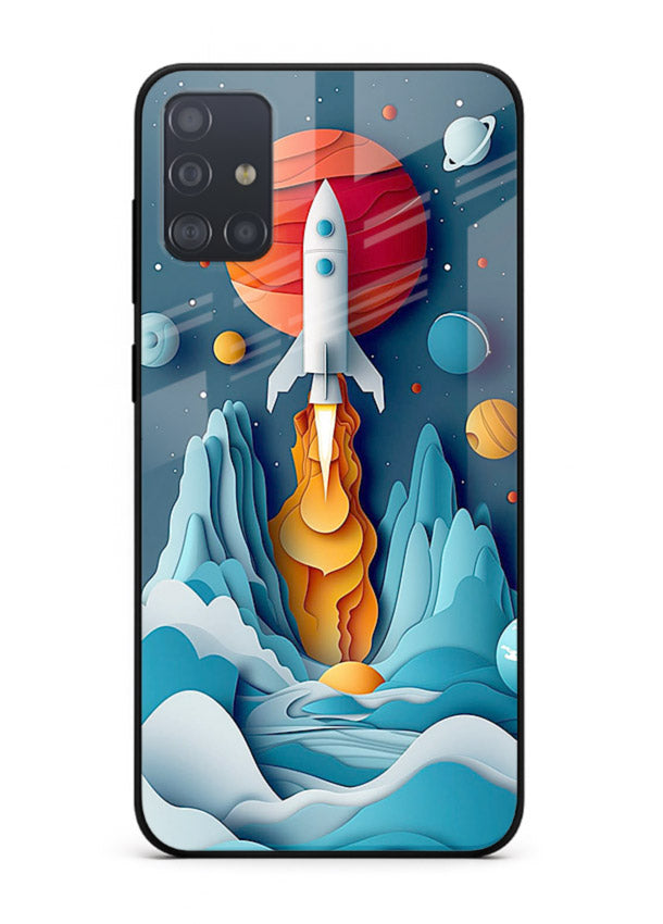 Rocket Planet Launch cosmic rocket artwork Samsung A71 glass back cover