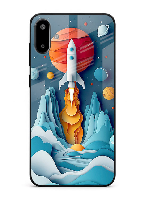 Rocket Planet Launch cosmic rocket artwork Samsung F06 5G glass back cover
