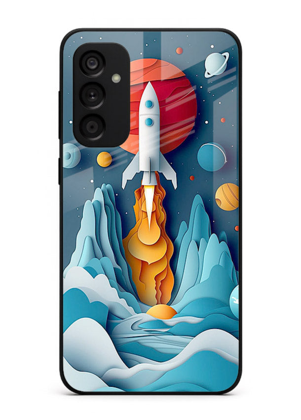 Rocket Planet Launch cosmic rocket artwork Samsung M14 4G glass back cover
