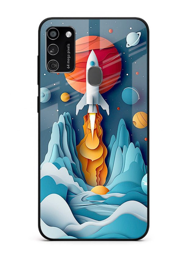 Rocket Planet Launch cosmic rocket artwork Samsung M30s glass back cover