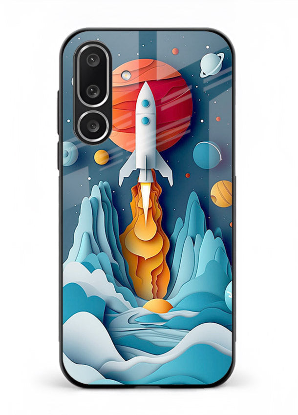 Rocket Planet Launch cosmic rocket artwork Samsung F56 5G glass back cover