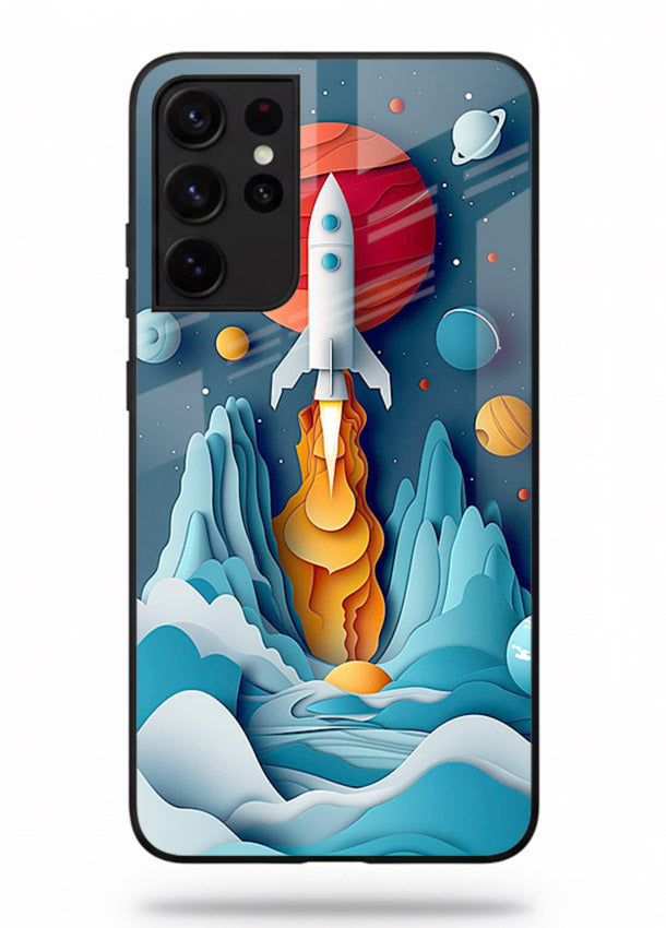 Rocket Planet Launch cosmic rocket artwork Samsung S21 Ultra glass back cover