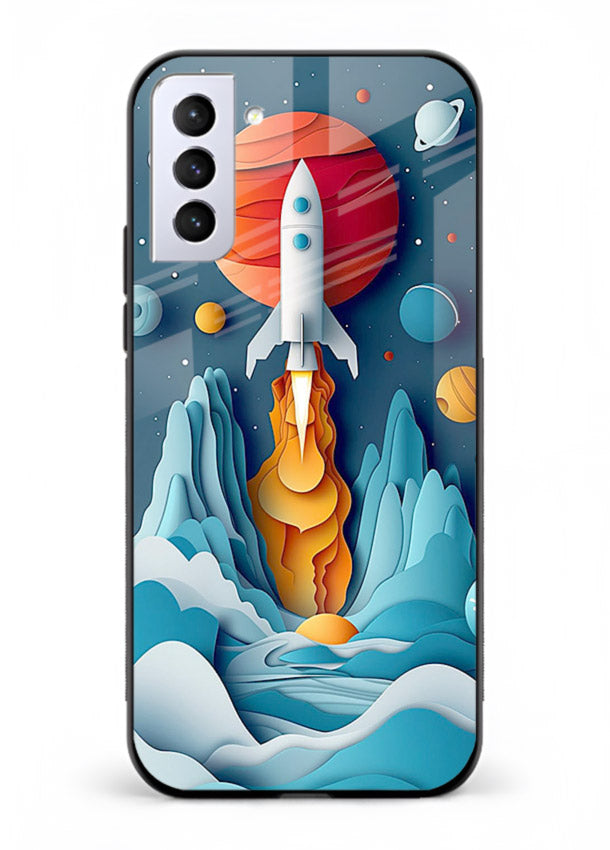 Rocket Planet Launch cosmic rocket artwork Samsung S21 Plus glass back cover