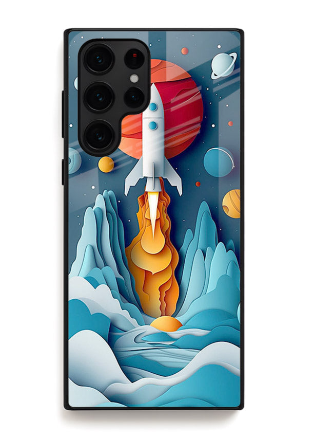 Rocket Planet Launch cosmic rocket artwork Samsung S25 Ultra glass back cover