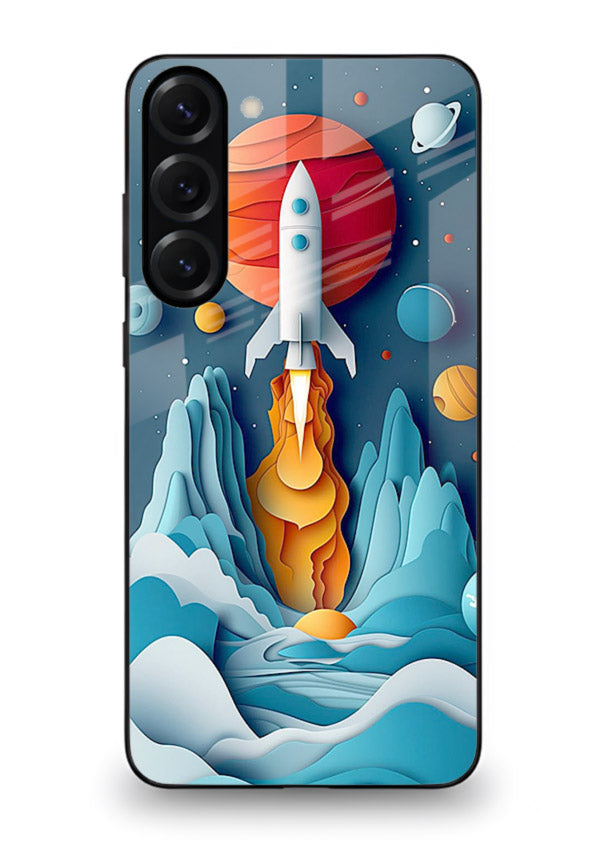 Rocket Planet Launch cosmic rocket artwork Samsung S23 Plus glass back cover